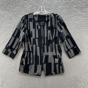 Porto San Francisco Jacket Womens 10 Black Gray Geo Print Art Made Italy Zip Top